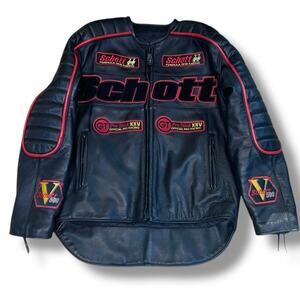 Schott NYC F1 Formula One Moto Racing Jacket Leather USA Mens XL USA Vintage